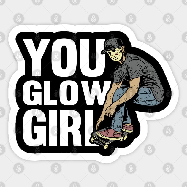 You glow Girl Retro Skateboard Skate and Skateboarding Sticker by Riffize